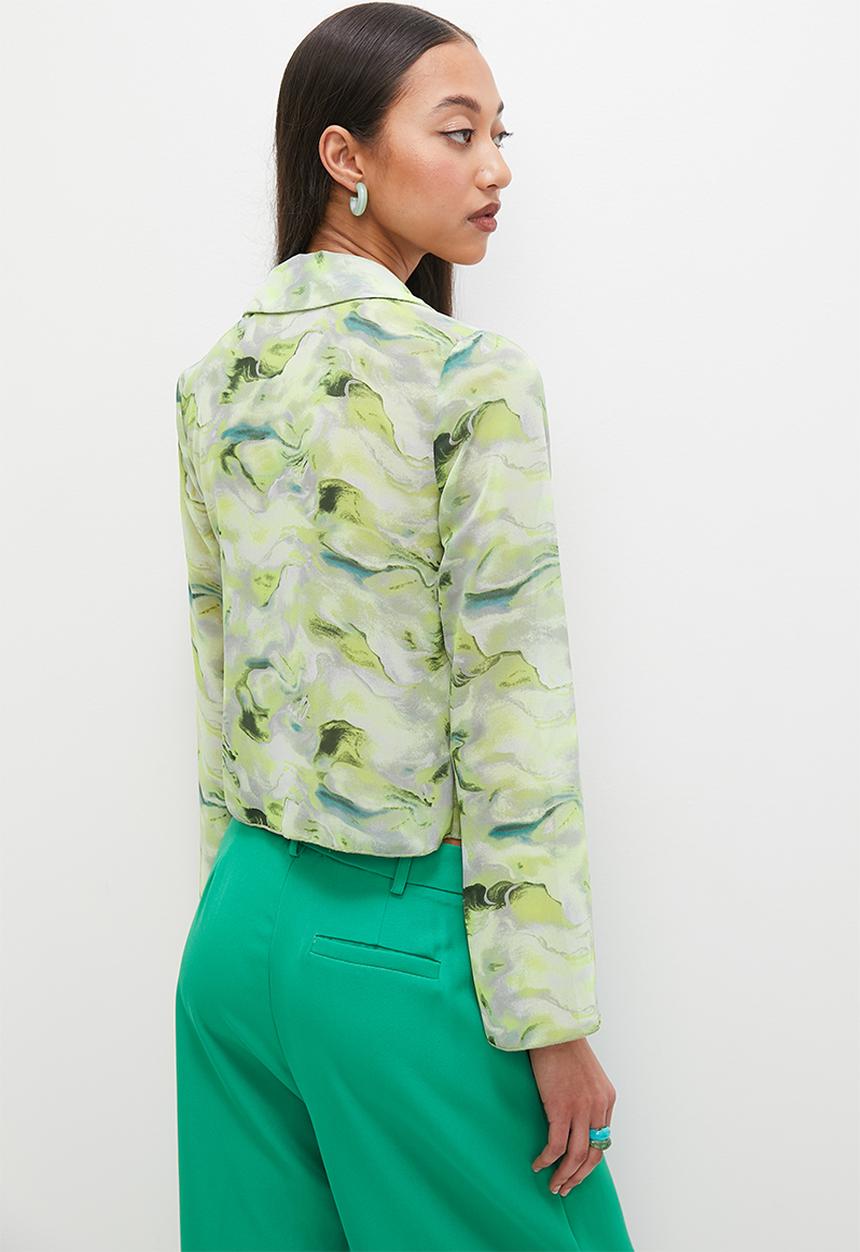 VELVET - Printed tie front relaxed blouse - green 