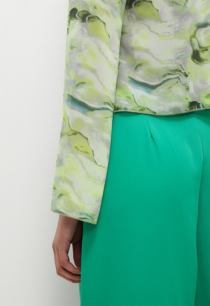 VELVET - Printed tie front relaxed blouse - green 