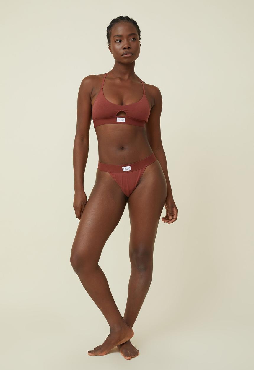 Cotton On - Organic cotton branded tanga g-string brief - brandy brown