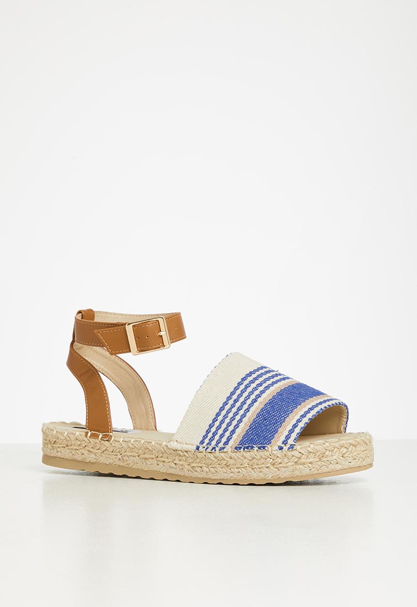 Madison® - Clarrissa ankle tie espadrille sandal - blue & beige stripe