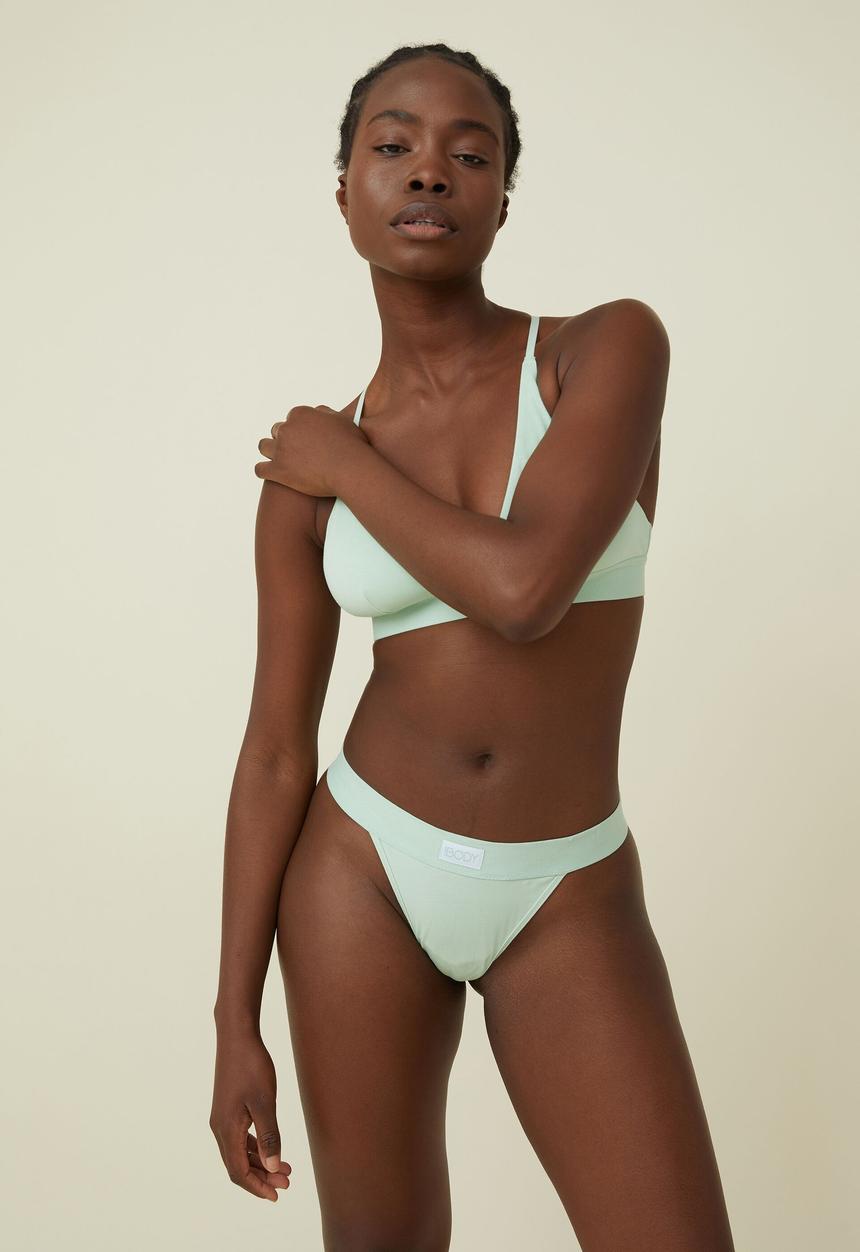 Cotton On - Organic cotton branded tanga g-string brief - cameo green