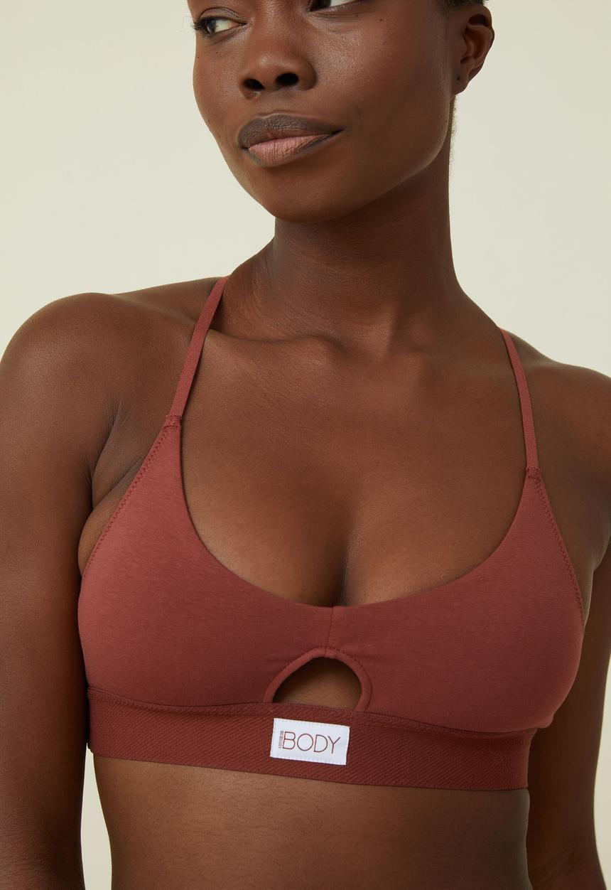 Cotton On - Organic cotton scoop bralette - brandy brown