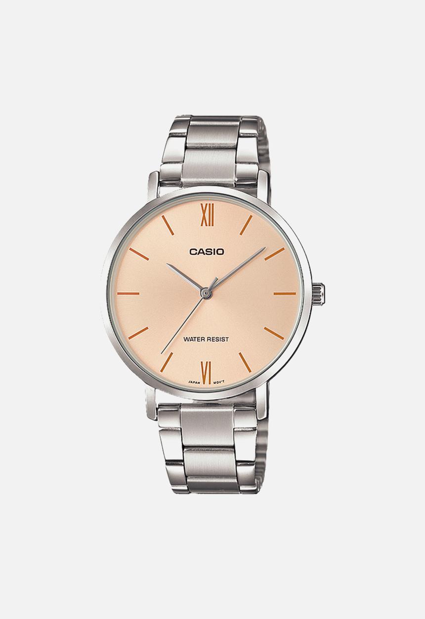 Casio - Analog round case steel - silver & peach