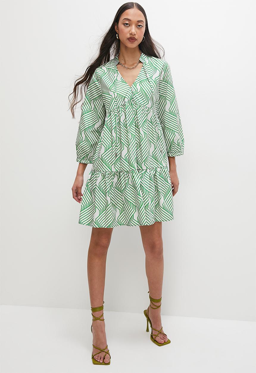 Superbalist - Tiered mini dress - green optical geo