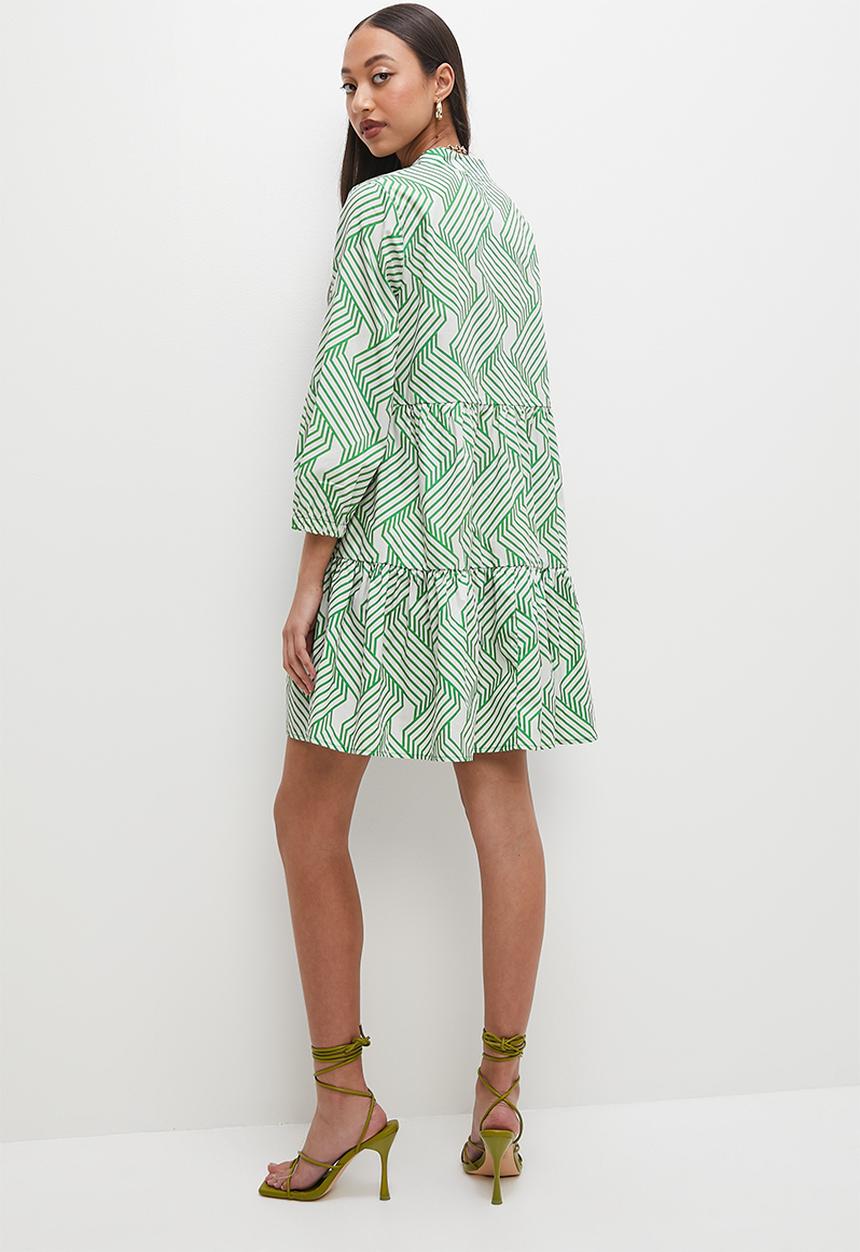 Superbalist - Tiered mini dress - green optical geo
