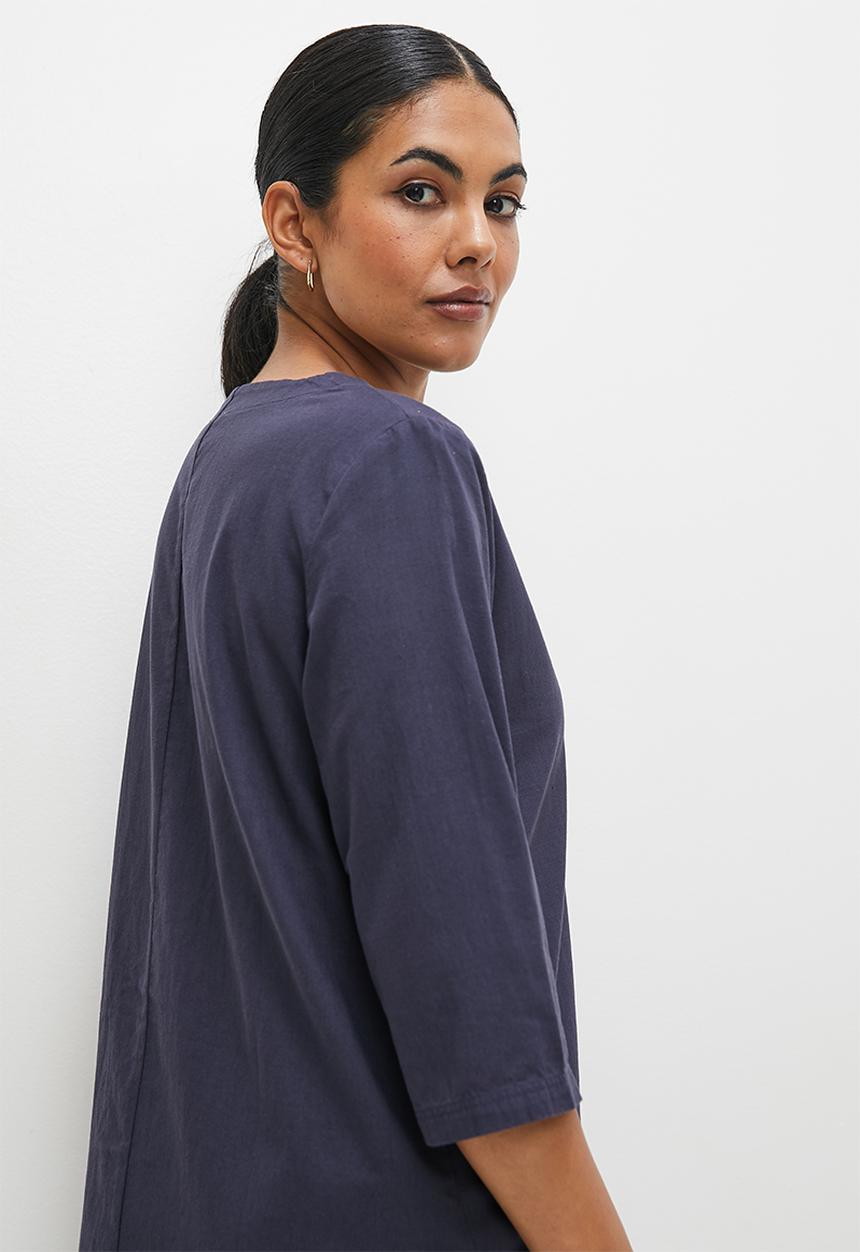 edit - Notch neck cotton tunic - ink