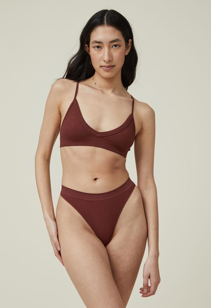 Cotton On - Seamless high cut g string brief - brandy brown