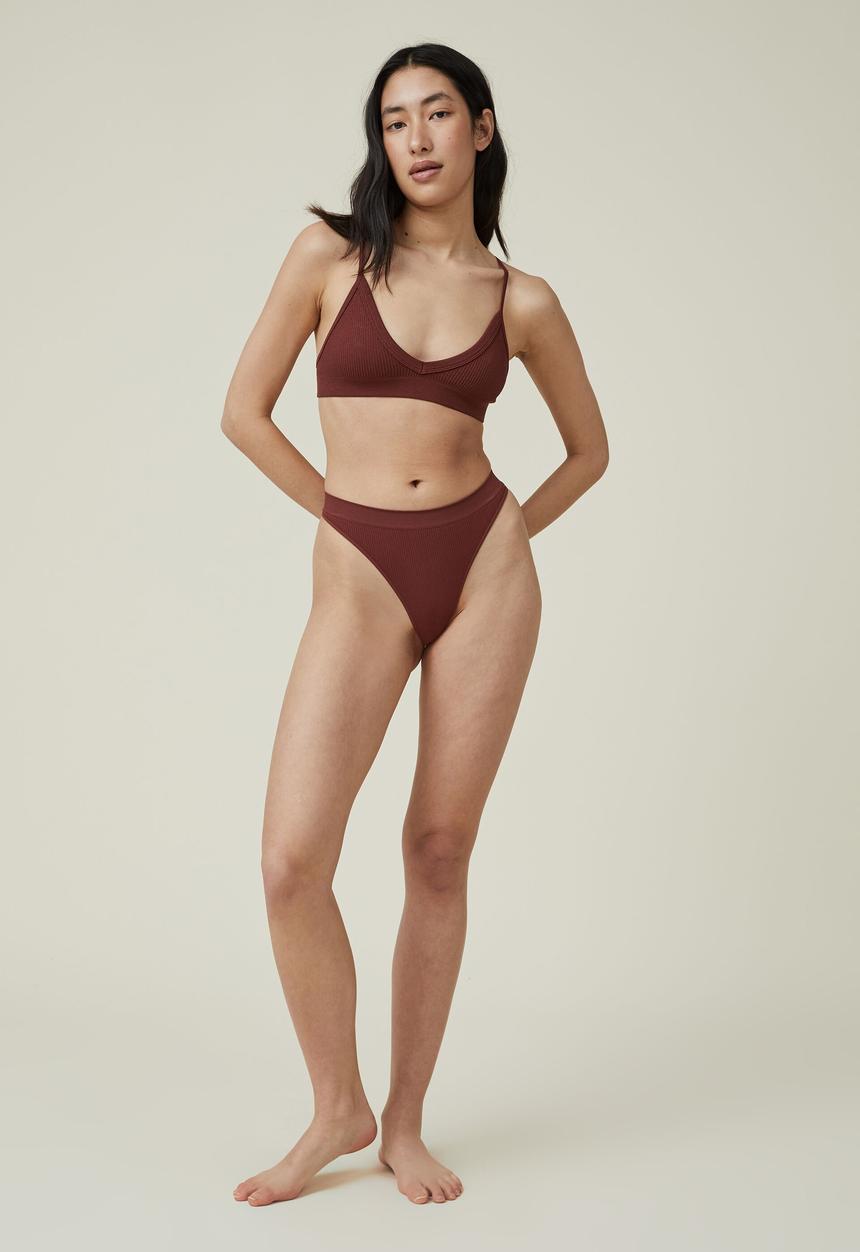 Cotton On - Seamless high cut g string brief - brandy brown