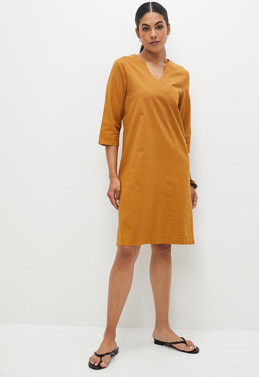 edit - Notch neck cotton tunic - tobacco