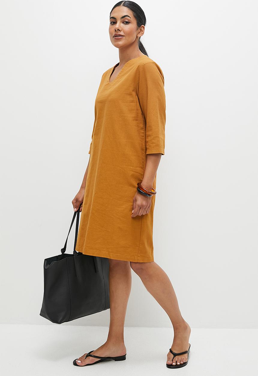 edit - Notch neck cotton tunic - tobacco