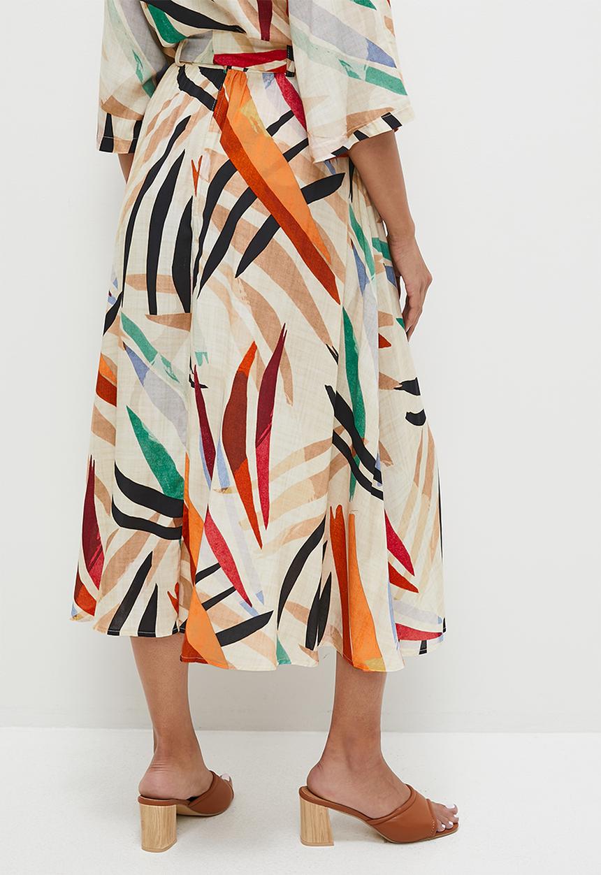 edit - Belted a-line midaxi skirt - multi brushstroke
