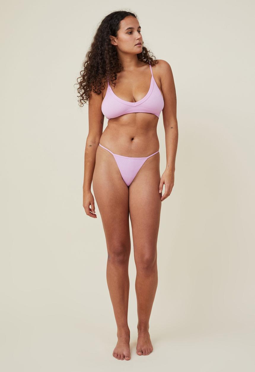 Cotton On - Seamless rib tanga g string brief - digital orchid