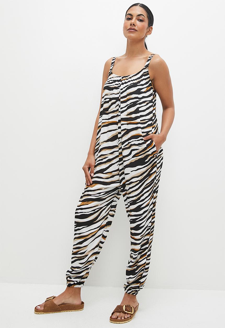 edit - Scoop neck woven harem jumpsuit - black animal