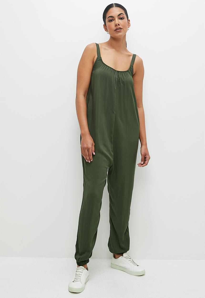 edit - Scoop neck woven harem jumpsuit - dark khaki