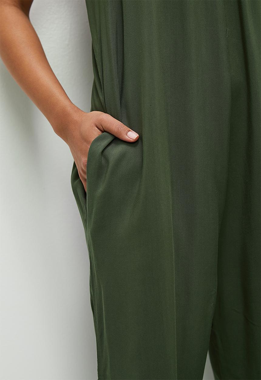 edit - Scoop neck woven harem jumpsuit - dark khaki