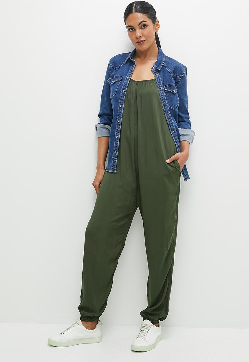 edit - Scoop neck woven harem jumpsuit - dark khaki