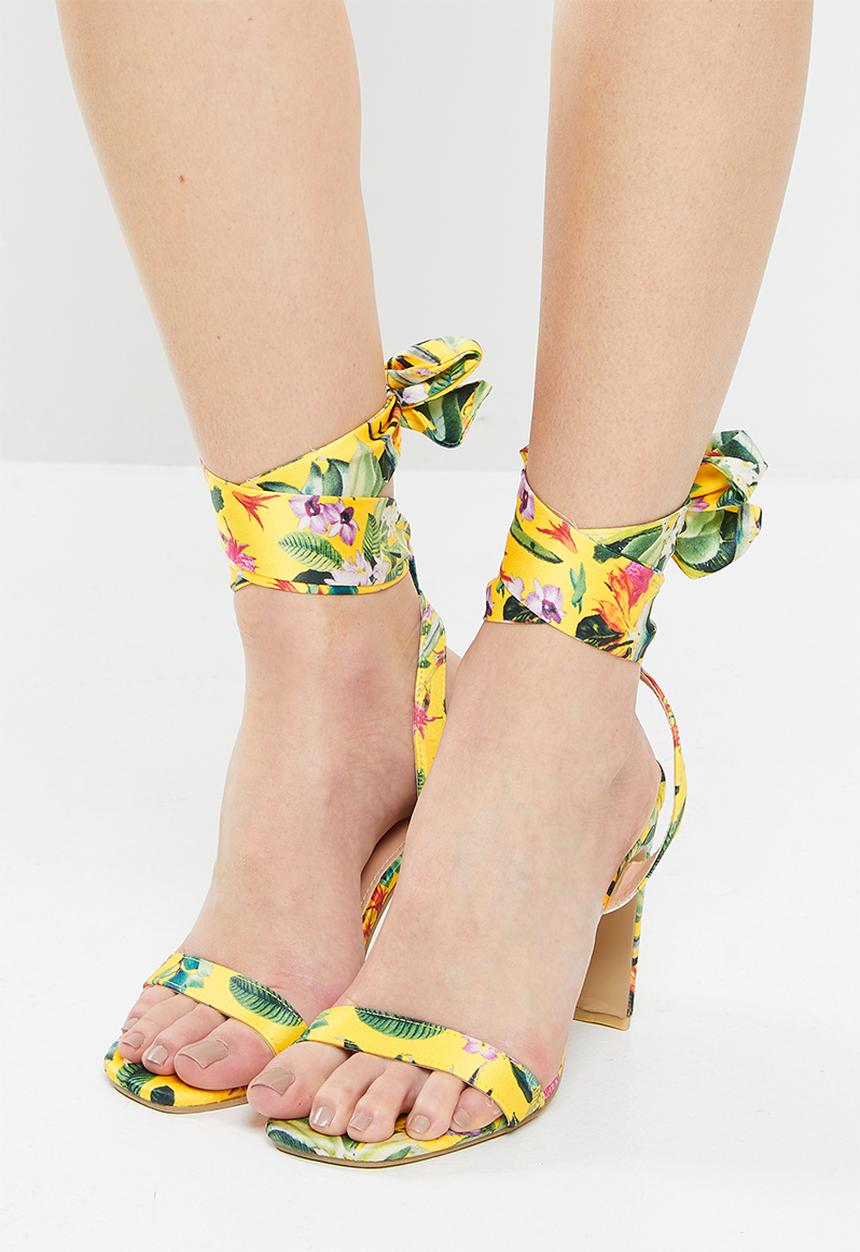 Footwork - Orion ankle tie barely there block heel - yellow multi