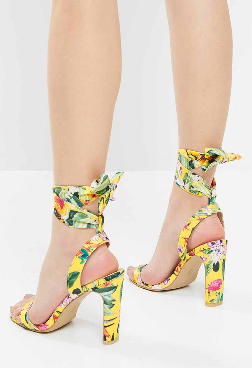 Footwork - Orion ankle tie barely there block heel - yellow multi