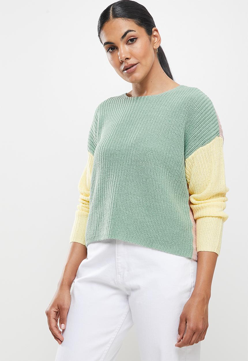 ONLY - Nicci long sleeeve block pullover - creme de menthe