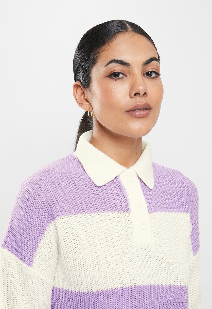 ONLY - Nicci long sleeve block polo pullover - cloud dancer