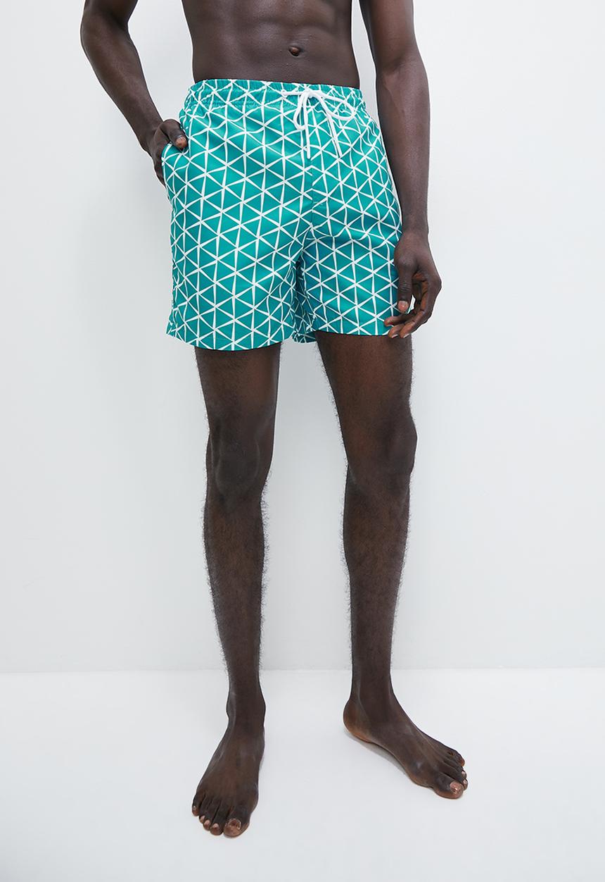 Superbalist - Geo print swim short - teal & white 