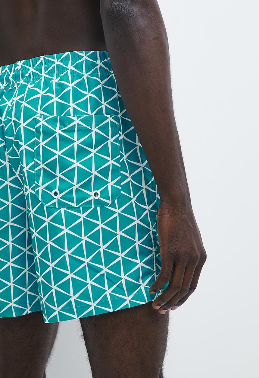 Superbalist - Geo print swim short - teal & white 