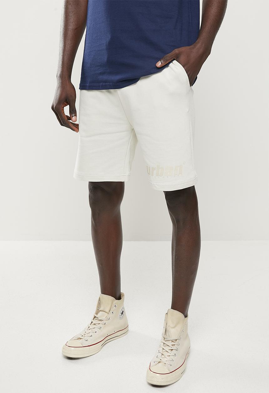 urban° - Urban terry fleece with rubber print short - oyster mushroom