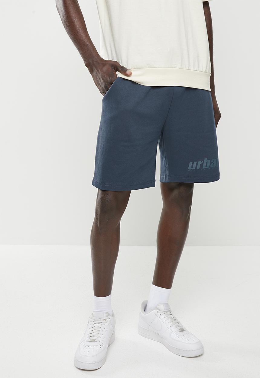 urban° - Urban terry fleece with rubber print short - navy