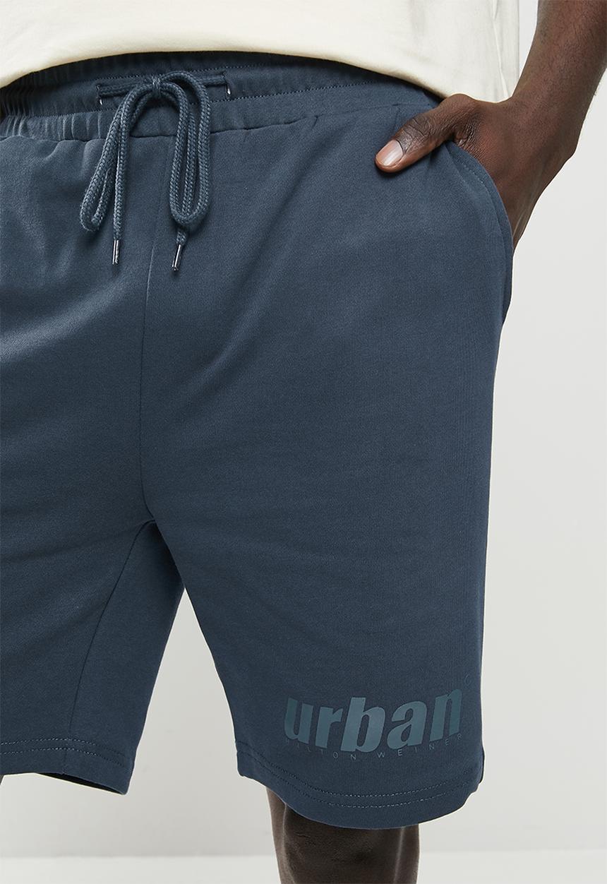 urban° - Urban terry fleece with rubber print short - navy