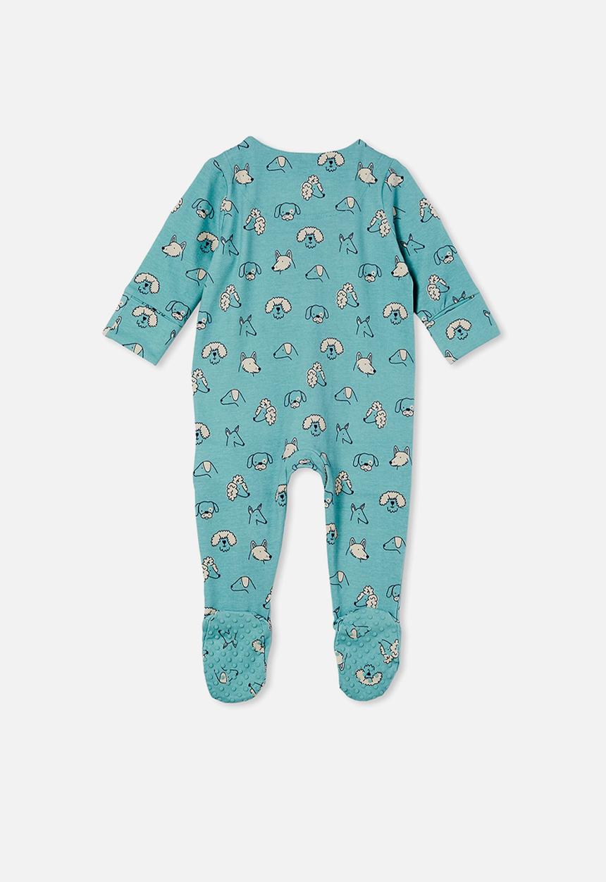 Cotton On - The long sleeve zip romper - rusty aqua/tiny wiggy pups