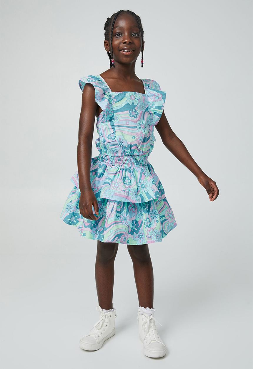 Cotton On - Maggie frill top - washed spearmint & sky haze hendricks floral