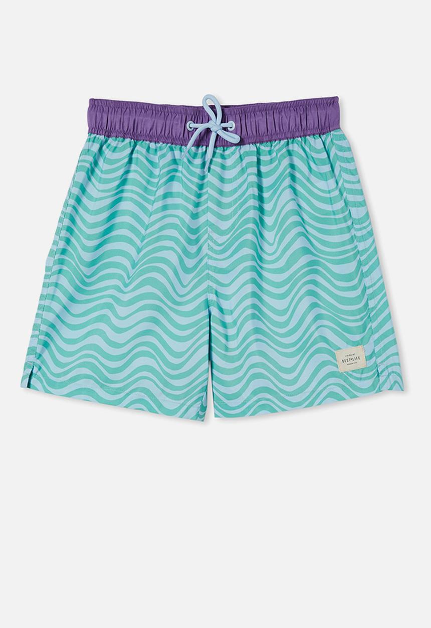 Cotton On - Benny boardshort - frosty blue & funky green wave