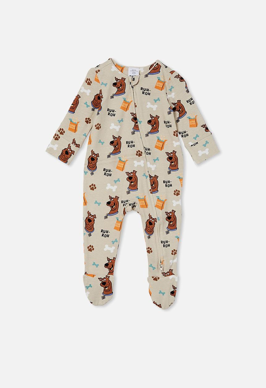 Cotton On - The long sleeve zip romper - lcn wb rainy day/scooby doo snack time