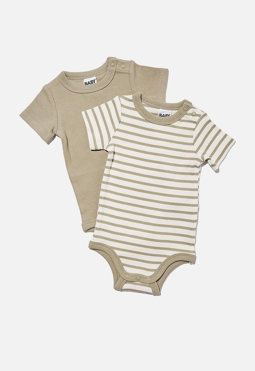 Cotton On - 2 Pack essentials short sleeve bubbysuit - silver sage