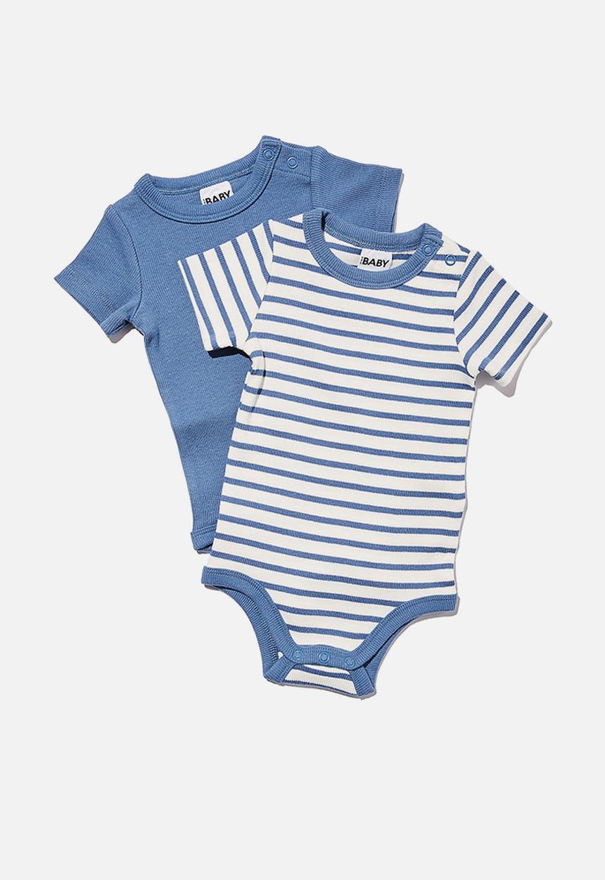 Cotton On - 2 Pack essentials short sleeve bubbysuit - petty blue