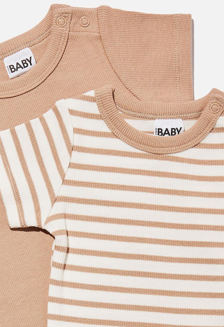 Cotton On - 2 Pack essentials short sleeve bubbysuit - taupy brown