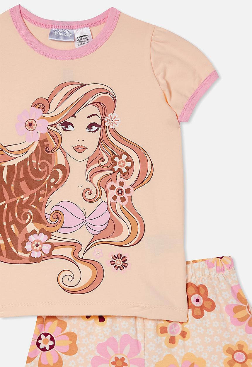 Cotton On - Freya short sleeve pyjama set license - lcn dis peach tang/ariel wave maker