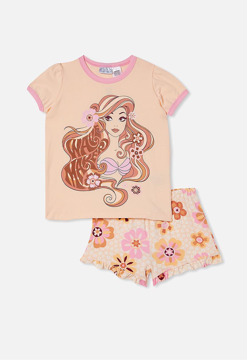 Cotton On - Freya short sleeve pyjama set license - lcn dis peach tang/ariel wave maker