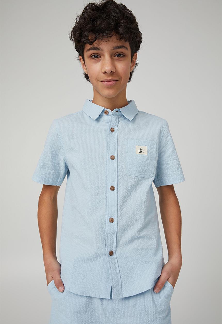 Cotton On - St tropez short sleeve shirt - frosty blue wash
