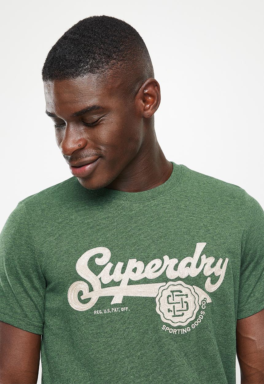 Superdry. - Vintage script style coll tee - heritage pine green marl