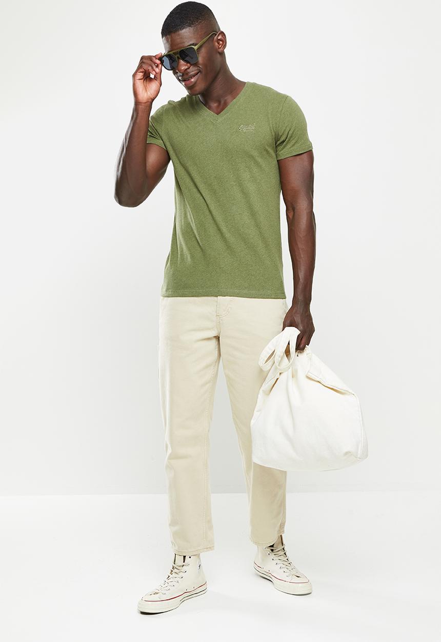 Superdry. - Vintage logo emb vee tee - thrift olive marl