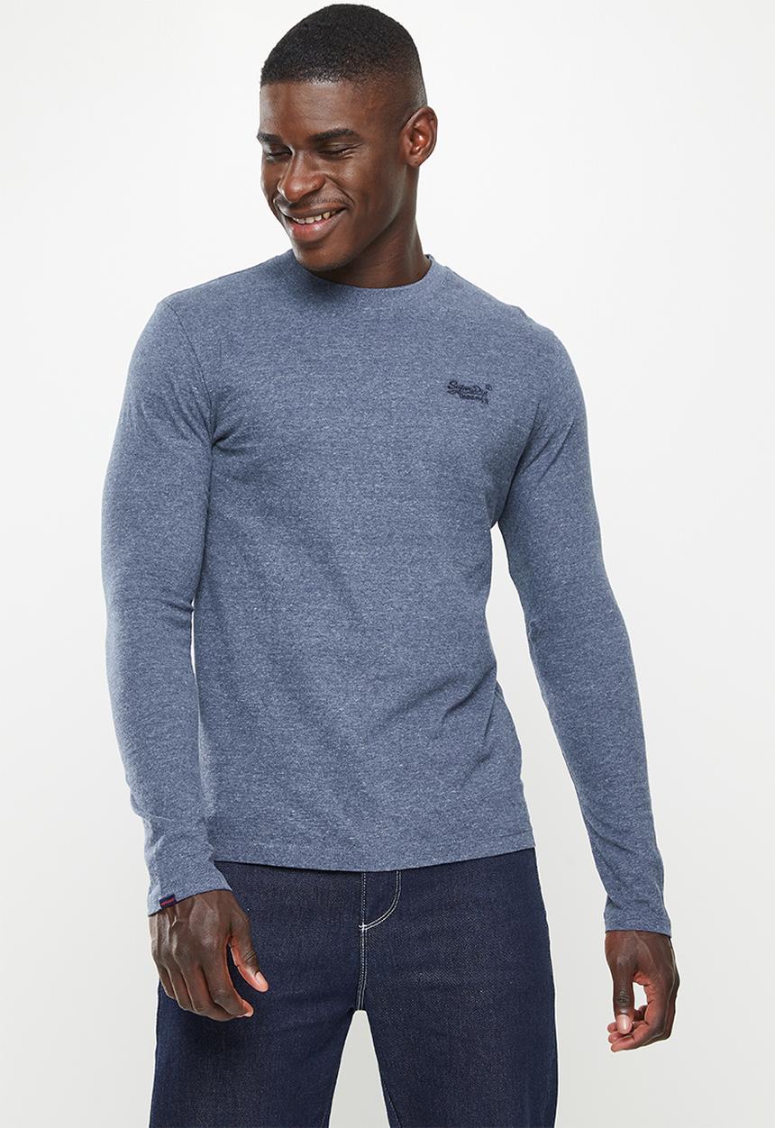 Superdry. - Vintage logo emb long sleeve top - navy marl