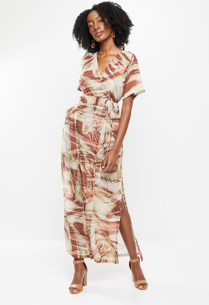 AMANDA LAIRD CHERRY - Vredehoek dress - rust, white & stone