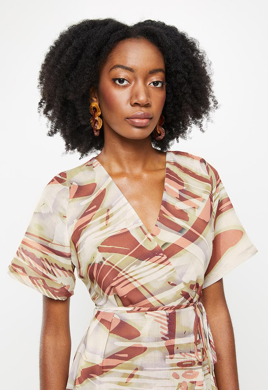 AMANDA LAIRD CHERRY - Vredehoek dress - rust, white & stone