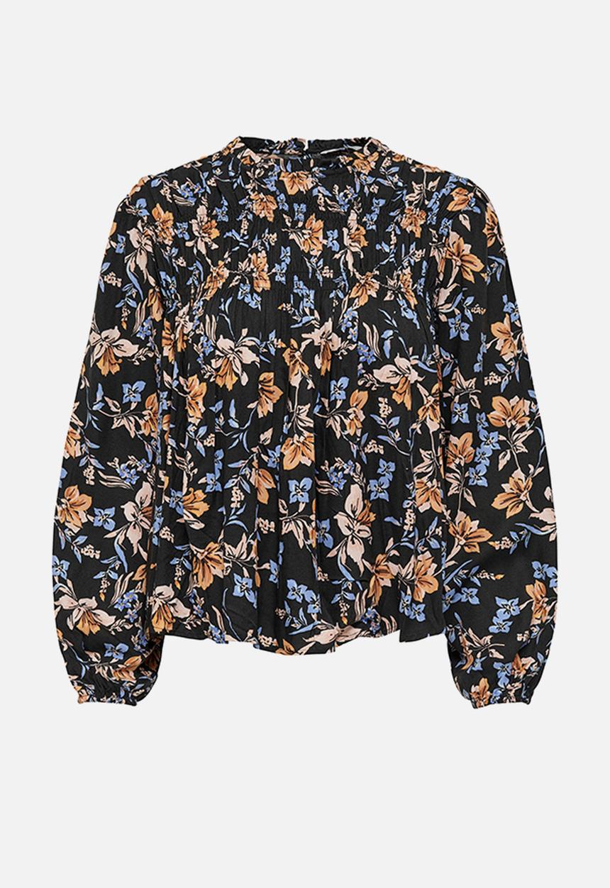 ONLY - Alma life vis long sleeve frill top - black floral
