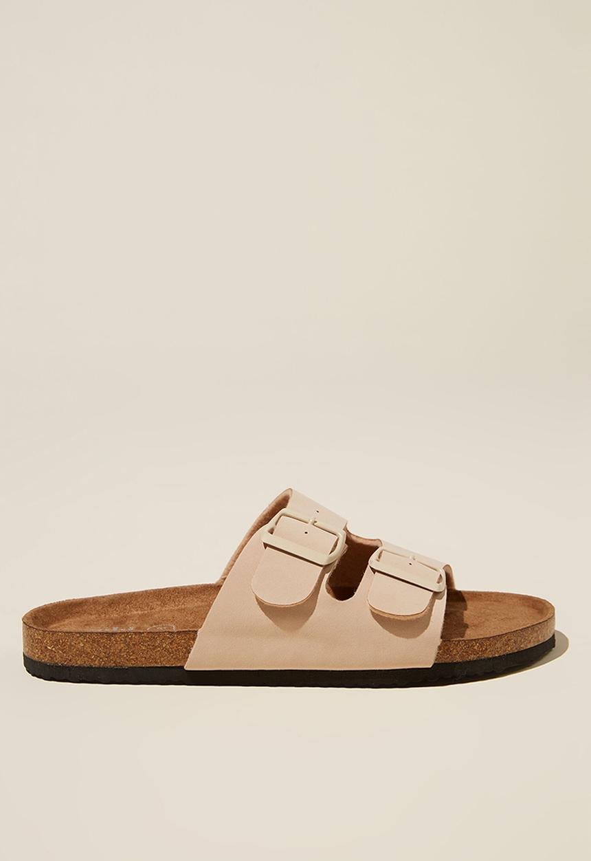 Cotton On - Rex double buckle slide - ecru nubuck mono