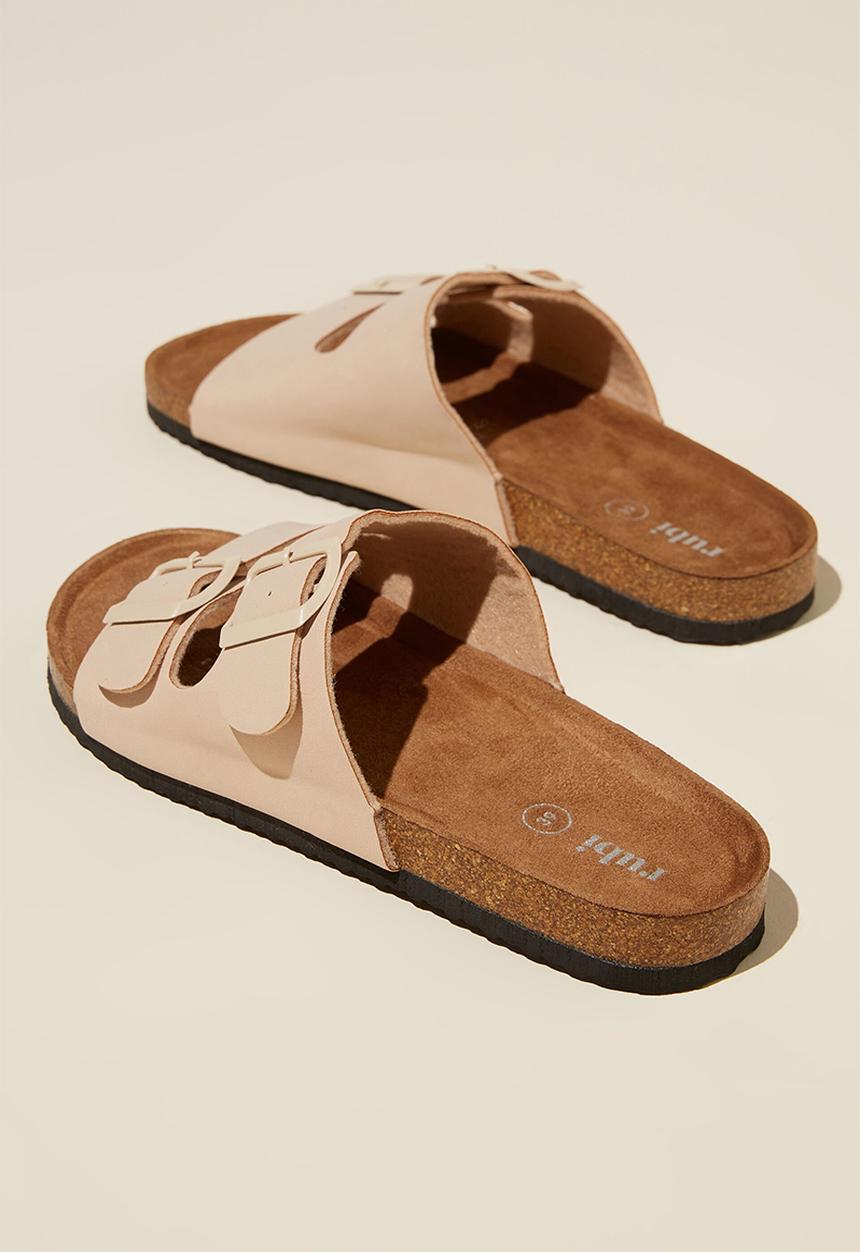 Cotton On - Rex double buckle slide - ecru nubuck mono