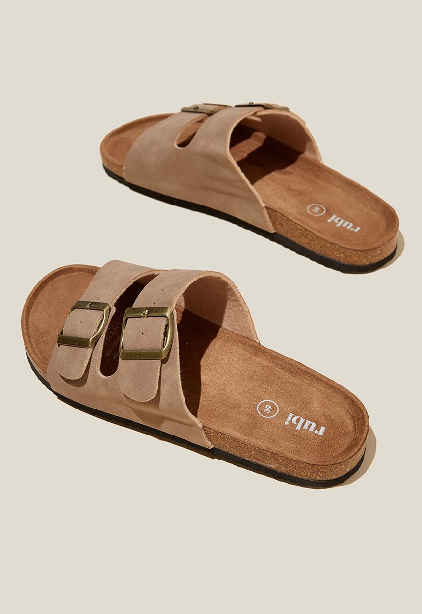 Cotton On - Rex double buckle slide - roebuck nubuck