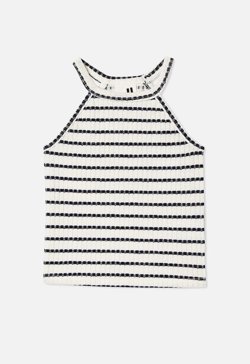 Cotton On - Leah rib tank - vanilla/navy blazer stripe