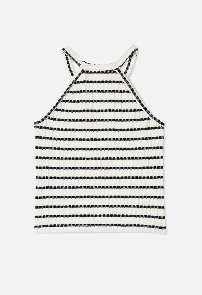 Cotton On - Leah rib tank - vanilla/navy blazer stripe